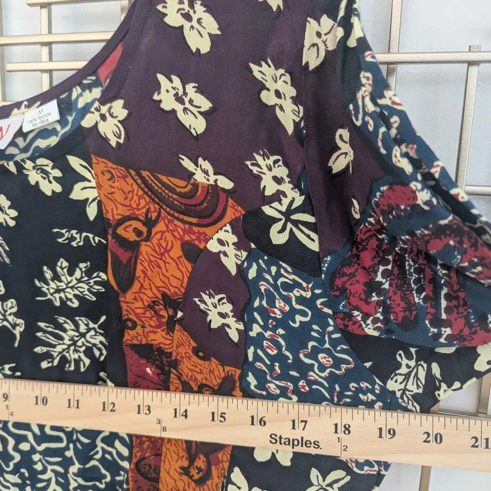 VTG 90's Fashion Force Patchwork Floral Midi Dress Long Sleeve‎ Womens Sz M Boho